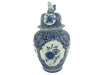 Large Royal Sphinx Maastricht Delft Vase Urn  Boch Blue White Foo Dog 17.51  • $275