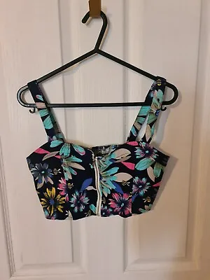 Quiz Crop Zip Front Bralette Floral Top Size Medium To Large • £19.99