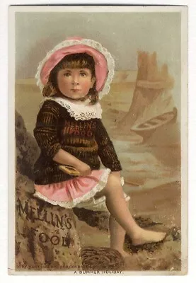 MELLIN'S FOOD Victorian Trade Card LITTLE GIRL On Beach 1880's BOSTON MA • $3.95