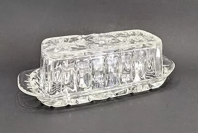 Vintage Anchor Hocking Butter Dish American Prescut Glass Star Of David • $18.95