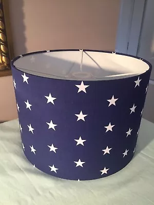 Navy Blue White Stars Lampshade Fabric Drum Handmade 20 30 40 Cm Nursery Baby • £18.95