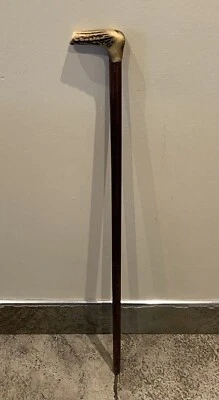 $50 • Buy Vintage Walking Stick/ Cane With Antler Handle With Antique Finish.