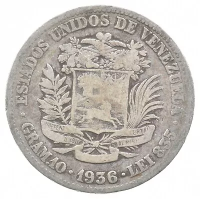 SILVER - WORLD Coin - 1936 Venezuela 2 Bolivares - World Silver Coin *708 • $8.05