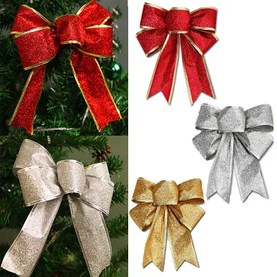 25cm Christmas Tree Bows Large Ribbon Bows Party Gift Present Wreaths Xmas Decor • £2.15