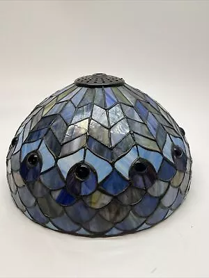 VINTAGE TIFFANY STYLE STAINED GLASS PEACOCK LAMP SHADE Damage • $75