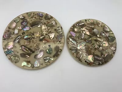 SET OF 2 Vintage Lucite Souvenir Trivet Hot Plate Abalone Shells 6.5” & 5.5” • $11.99