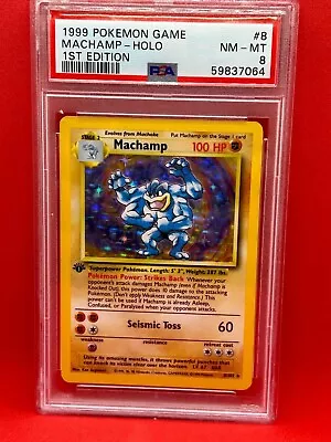 £34.99 • Buy PSA 8 NM-MT Machamp Holo 1st Edition Pokemon Card Base Set 1999 - WOTC 8/102