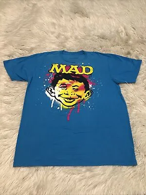 Vintage Mad Magazine Alfred E Newman Spray Paint Graffiti Blue T Shirt Men XL • $59.99