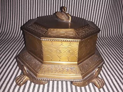 Vtg Castilian Imports 8.5  Ornate Brass Footed Octagonal Swan Jewelry Art Box • $154.95