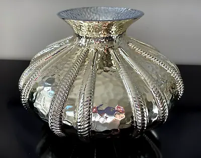 Large Silver Mercury Hammered Glass Vase Urn By Diamond Star Corp. • $27.99