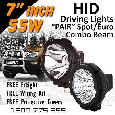 HID Xenon Driving Lights - Pair 7 Inch 55w Spot/Euro Beam Combo 4x4 4wd Off Road • $195.07