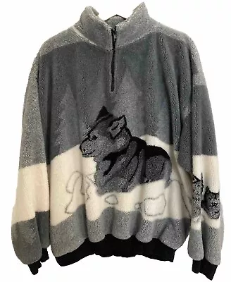 Vtg 90s Black Mountain Wolf 1/4 Zip Deep Pile Fleece Jacket Mens XL USA Made • $59.93