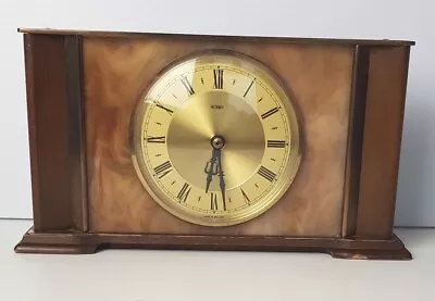 VINTAGE Metamec Mantel Clock Wood & Marble Gold Face Quartz Time H15cm  • $22.20