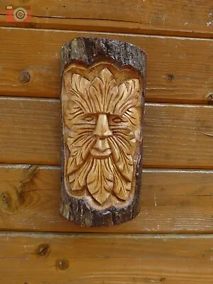 £21.99 • Buy ALL WOOD GREEN MAN WALL PLAQUE. LG HAND MADE & CARVED. Tree Spirits. Fair Trade.