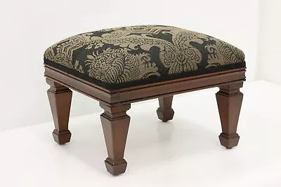 Traditional Vintage Carved Walnut Footstool New Upholstery #48437 • $310