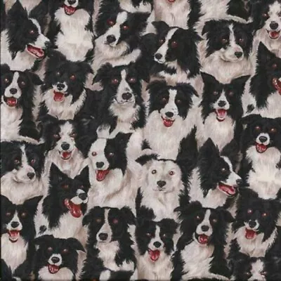 100% Cotton Fabric Makower Border Collie Dogs Farm Animals Sheep Dog • £5.40