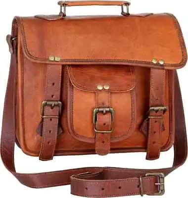 Men's 13  Retro Vintage Leather Messenger Business Laptop Briefcase Satchel Bag • £45.16