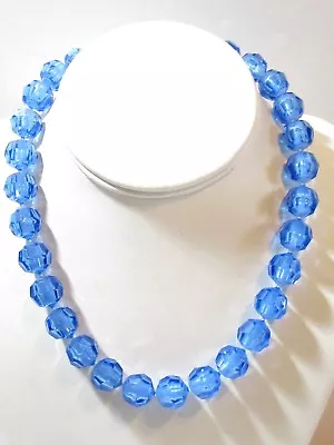 Blue Faux Crystal Multifaceted White Core Pop Bead Beaded Necklace Plastic • $19