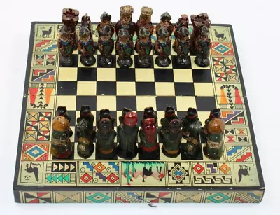 Rustic Mayan Aztec Inca Wood Red Clay Pottery Chess Set Board Small Spaniard Set • $61.20