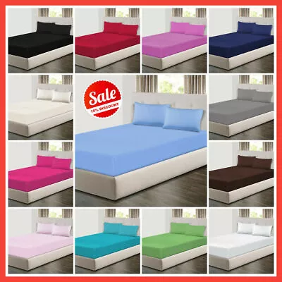 Extra Deep 25cm Fitted Sheets Bed Sheets & Pillow Cases Single Double King Size • £4.99