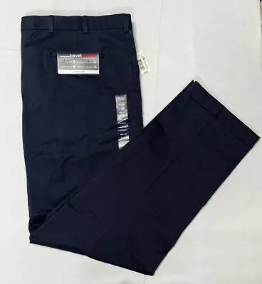 Roundtree & Yorke Travel Smart Pants Big Man’ 46x34 Classic Pleated Cuffed Navy • $34.99