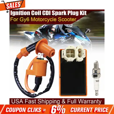 Ignition Coil CDI Spark Plug Kit Fit For Gy6 Motorcycle Scooter ATV 50 125 150cc • $10.39