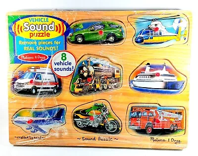 $11.99 • Buy Melissa & Doug Wooden Peg Puzzle Sound Puzzle Vehicles Hear Sounds! 8 Pc Gift