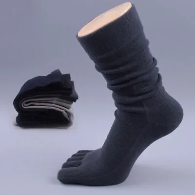 £4.79 • Buy Men Casual Five Fingers Mid Calf Socks Comfy Cotton Breathable Toe-Socks Black