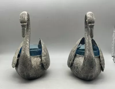 2 Vintage Silver Swan W/Moveable Wings Salt Cellars W/Blue Glass Bowls (S57) • $12.99