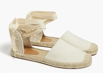 New J Crew D'Orsay Lace-Up Espadrilles Flat Sandals Women's Sz 10-Beige/Gold • $25