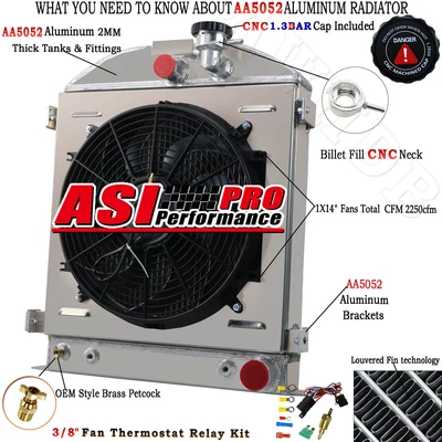$299 • Buy ASI 3 Row Radiator Shroud Fan FIT 1932 FORD MODEL HI BOY HOT ROD CHEVY V8 ENGINE