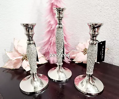 Christmas Tahari Rhinestone Bling Silver Candle Holders Set Of 3 • $79.99