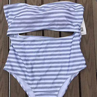 NWT Zaful Swimsuit One Piece Blue White Striped Stripes Cutout XL *FLAW* • $9.99