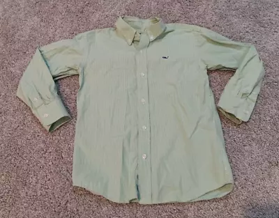 Vineyard Vines Boys Green Checkered Check L/s Dress Whale Shirt 7 • $10