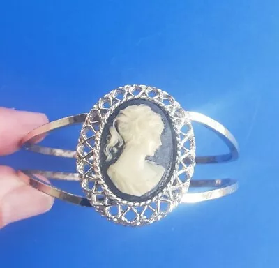 Vintage Silver Tone Cameo Cuff Bracelet  • $24