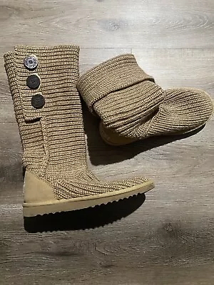 UGG Australia Women's Classic Crochet Winter Boots Pull On Brown Size 6 • $25