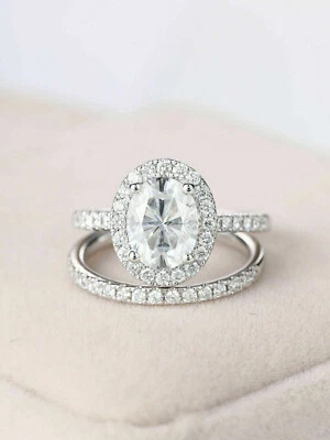 $139.99 • Buy Halo Bridal Set Engagement Ring 2.3ct Simulated Diamond White Gold Plated
