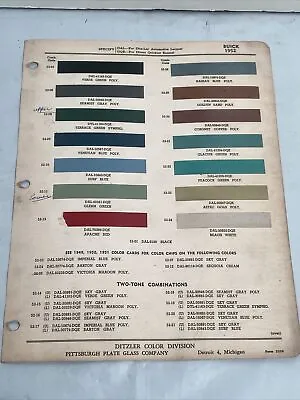 Vintage Dupont 1952 Buick Paint Color Chart Catalog Page • $12.98