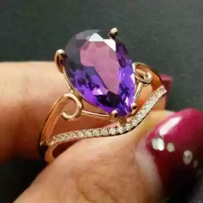 3.0Ct Pear Cut Simulated Amethyst Women's Engagement Ring 14K Yellow Gold Plated • $129.99