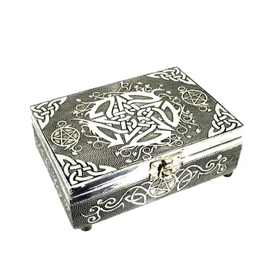 Tarot Card Box Celtic Pentacle Metal Embossed Wooden Handmade Box • £16.49