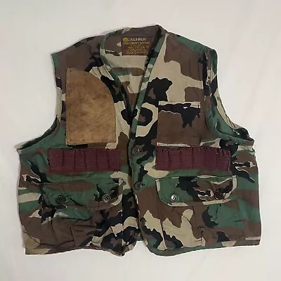 VTG Caliber Vest Mens Small Camo Button Up Game Pouch Bird Duck Hunt Skeet Shoot • $24.75