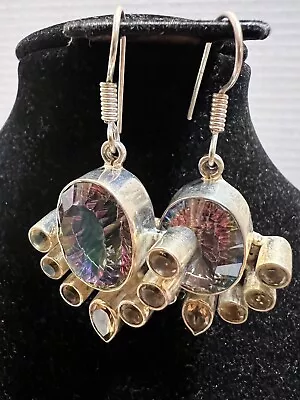 Chunky 925 Sterling Silver  BLUE MYSTIC TOPAZ   EARRINGS - 20.7grams. WOW!! • $19.99