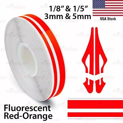 FLUORESCENT RED-ORANGE 15mm 9/16  PinStripe Striping Dual Tape Vinyl Car STICKER • $11.86