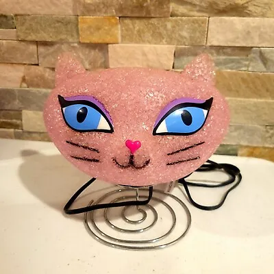 $37.99 • Buy Vintage Pink Cat Panther Head Lamp Melted Plastic Popcorn 1990s Y2K Retro
