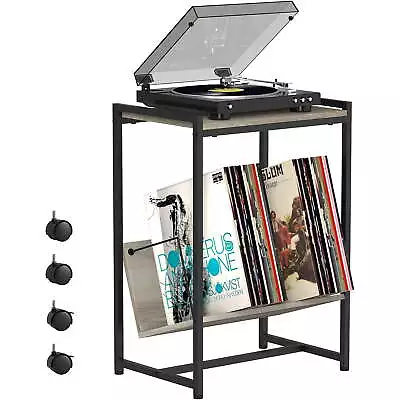 2-Tier End Table Record Player Stand With Wheels And Vinyl Storage Shelf Gray • $28.01