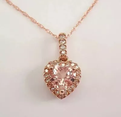 14K Rose Gold Plated 2.20Ct Heart Lab Created Morganite Women Wedding Pendant • $89.99