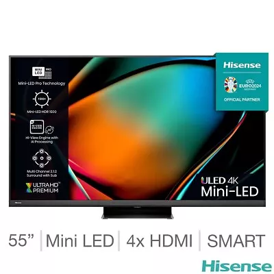 Hisense 55U8KQTUK 55 Inch Mini LED 4K HDR10+ Certified Dolby Vision Smart TV • £915