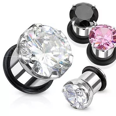£3.29 • Buy Single Flare Surgical Steel Flesh Tunnel With Prong Set Gem Ear Plug Expander
