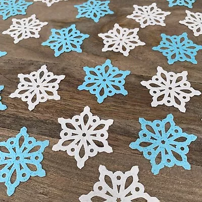 Blue & White Snowflakes PRECUT Edible Cake Toppers FROZEN Party CHRISTMAS • £2.49