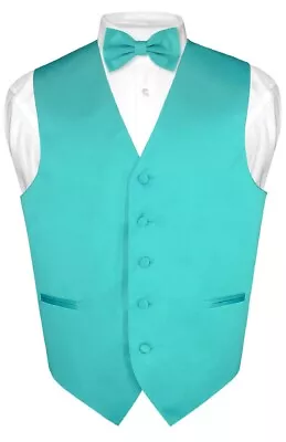 Men's Dress Vest BOWTie Hanky TEAL Green Color Bow Tie Set For Suit Or Tuxedo XL • $24.95